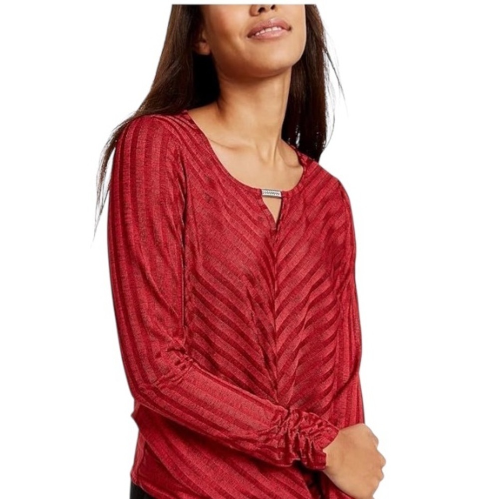 Apt. 9 Women's Metallic Red Striped Long Sleeve Pullover Top Size XXL Stretchy
